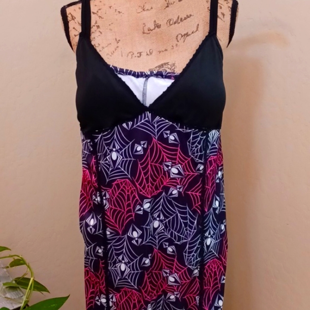 TOO FAST 3X CAMI DRESS PURPLE AND BLACK SPIDERWEB 🕸 LACE TRIM